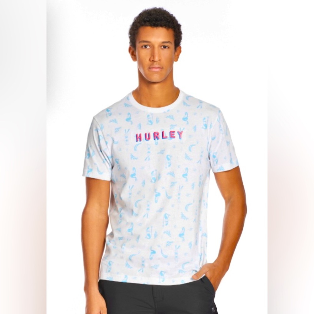 HURLEY Men's T-Shirt size Large Deep Sea Crew Neck Mermaid Logo 100% Cotton NWT